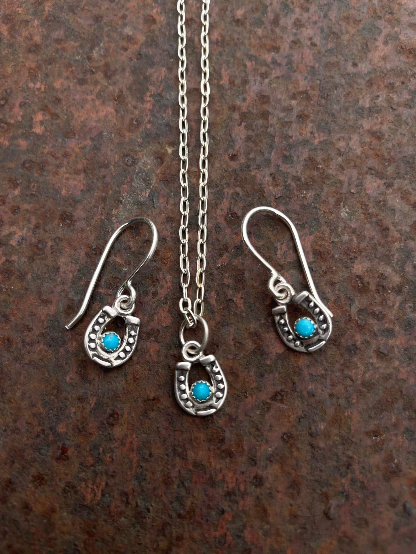 Sterling Silver Tiny Horseshoe & Turquoise Earrings