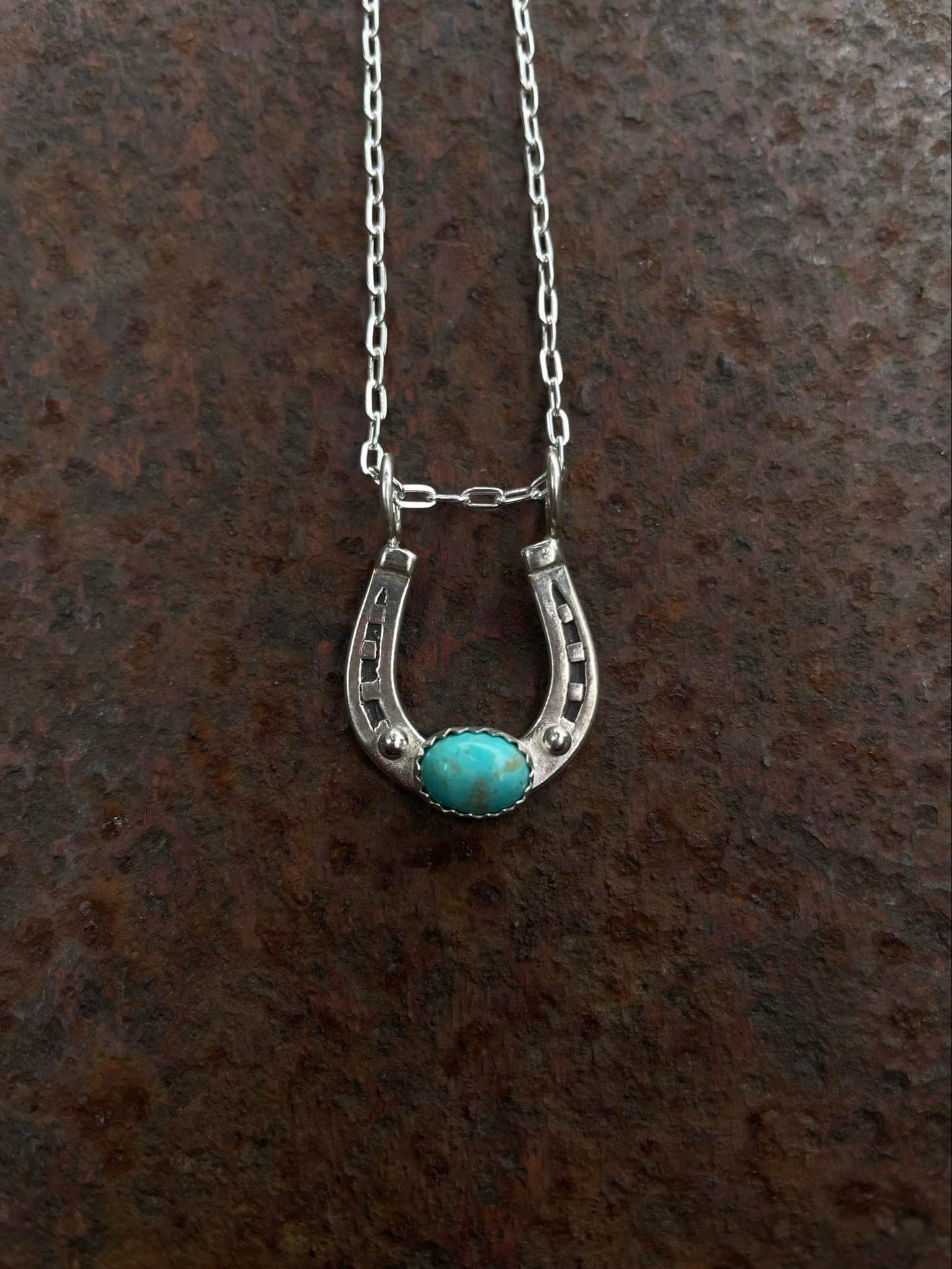 Sterling Silver Horseshoe & Turquoise Necklace