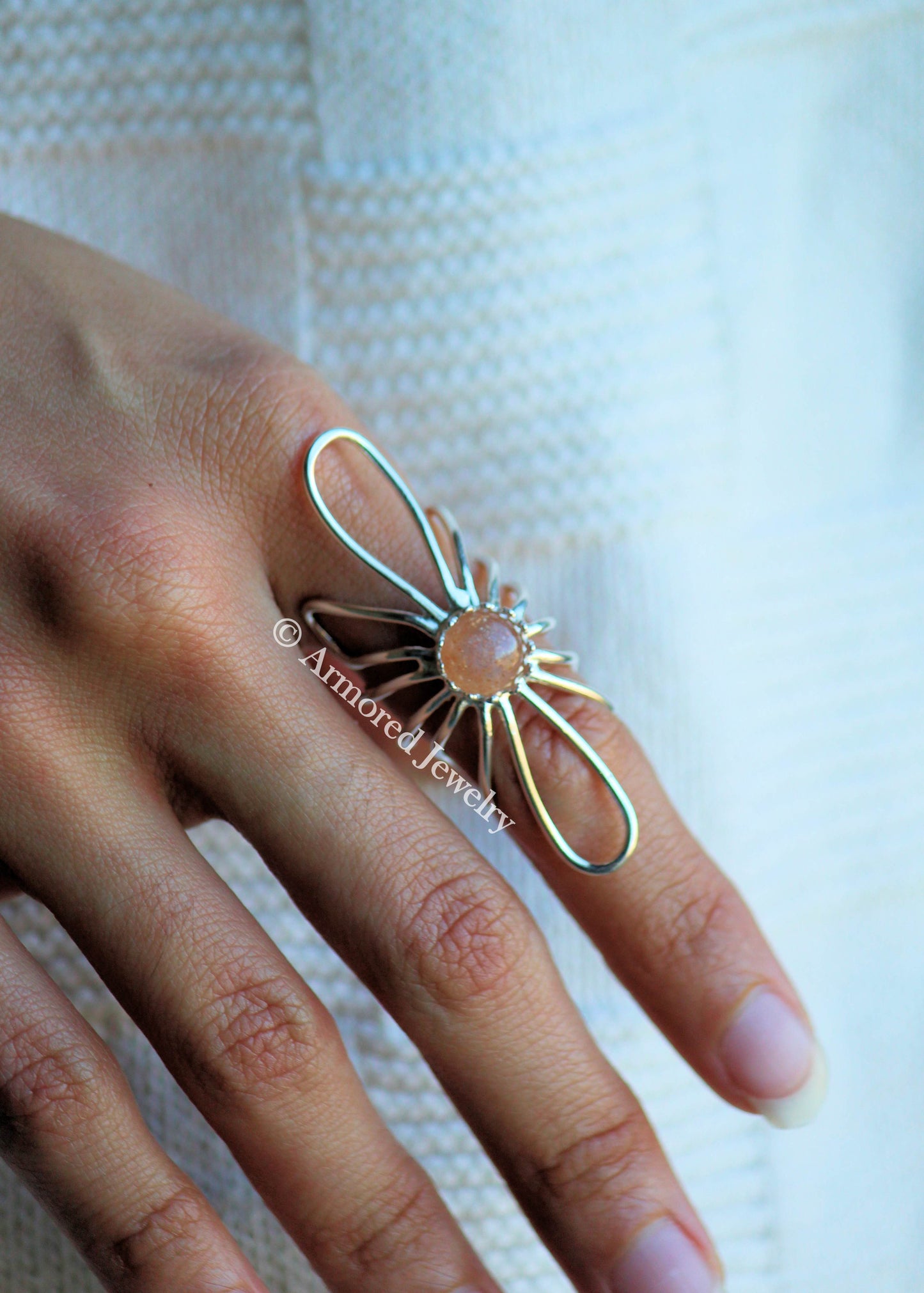 Sterling Silver Sunflower Sunstone Wrap around Ring