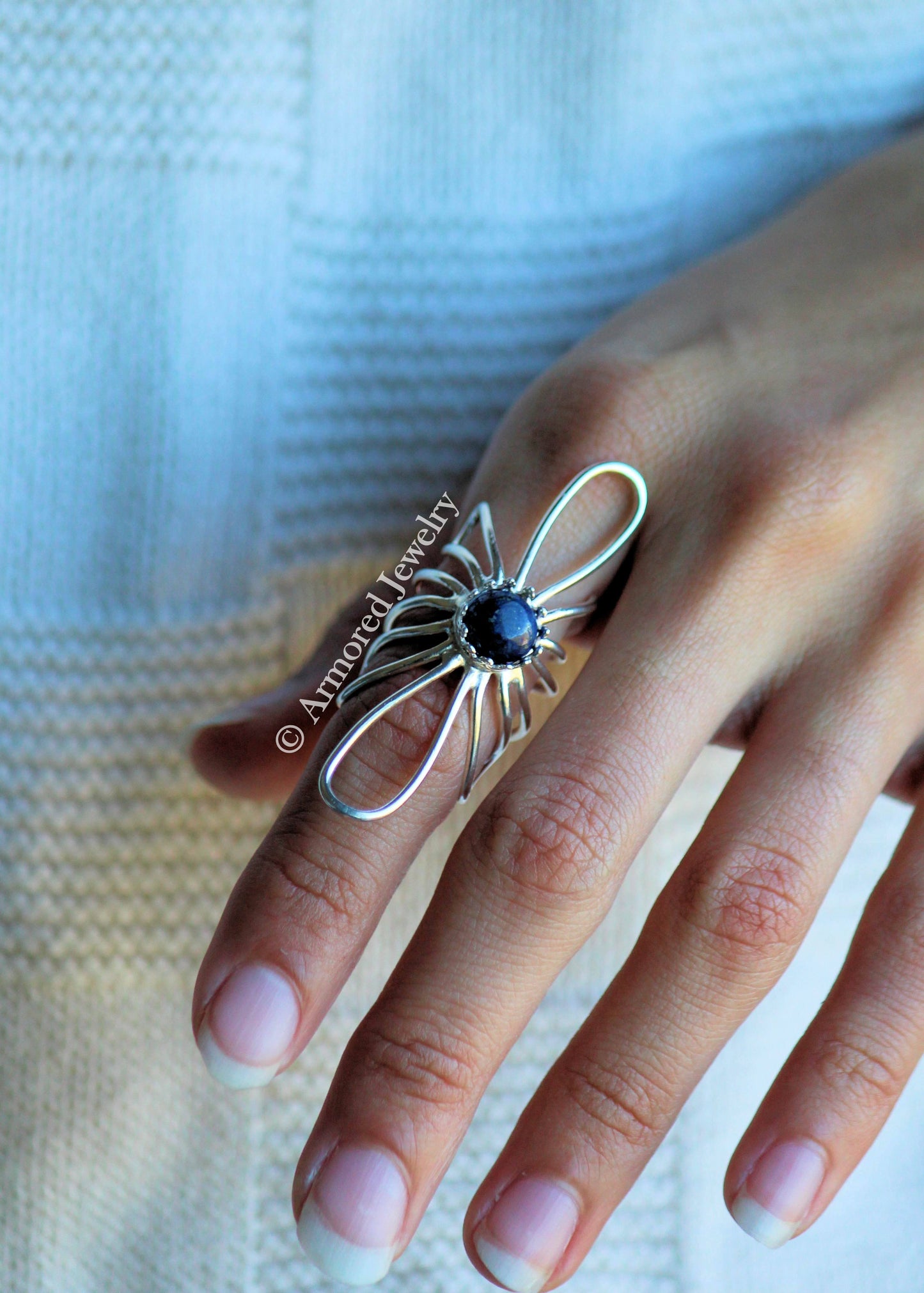 Sterling Silver Sunflower Blue Lapis Wrap around Ring