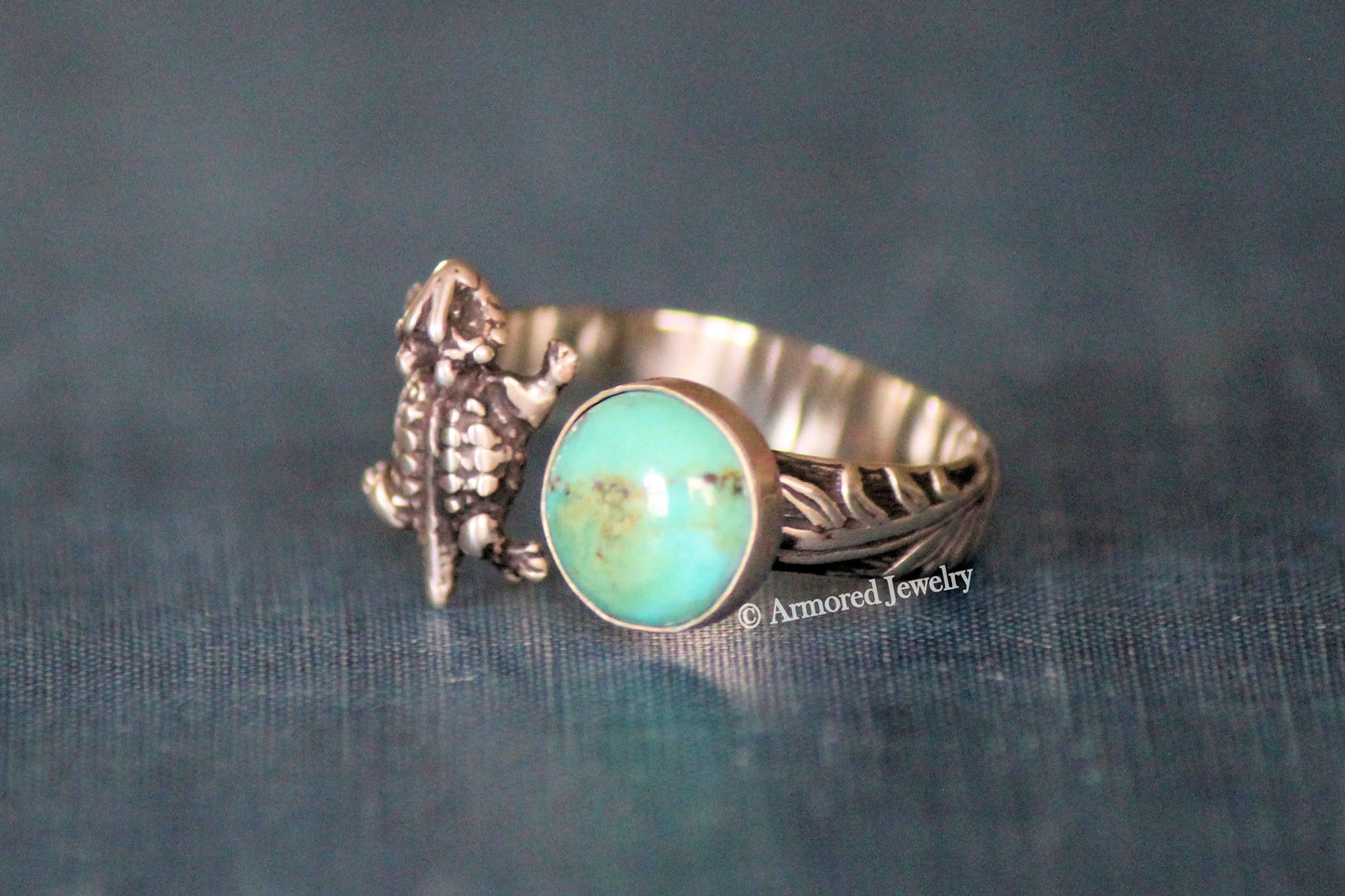 Sterling Silver Open Horned Toad Turquoise Ring