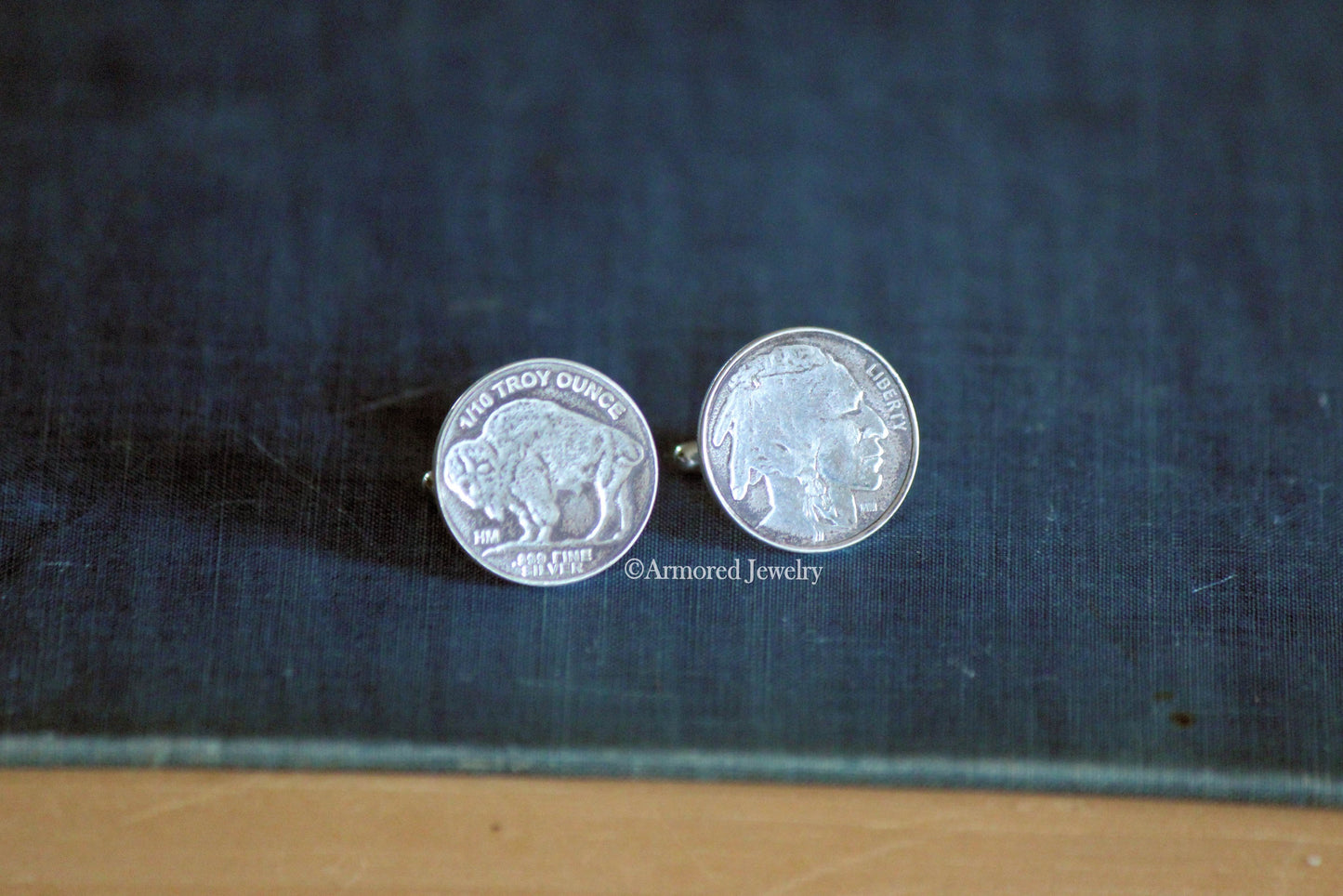 Sterling Silver Indian Buffalo Nickel Cuff Links