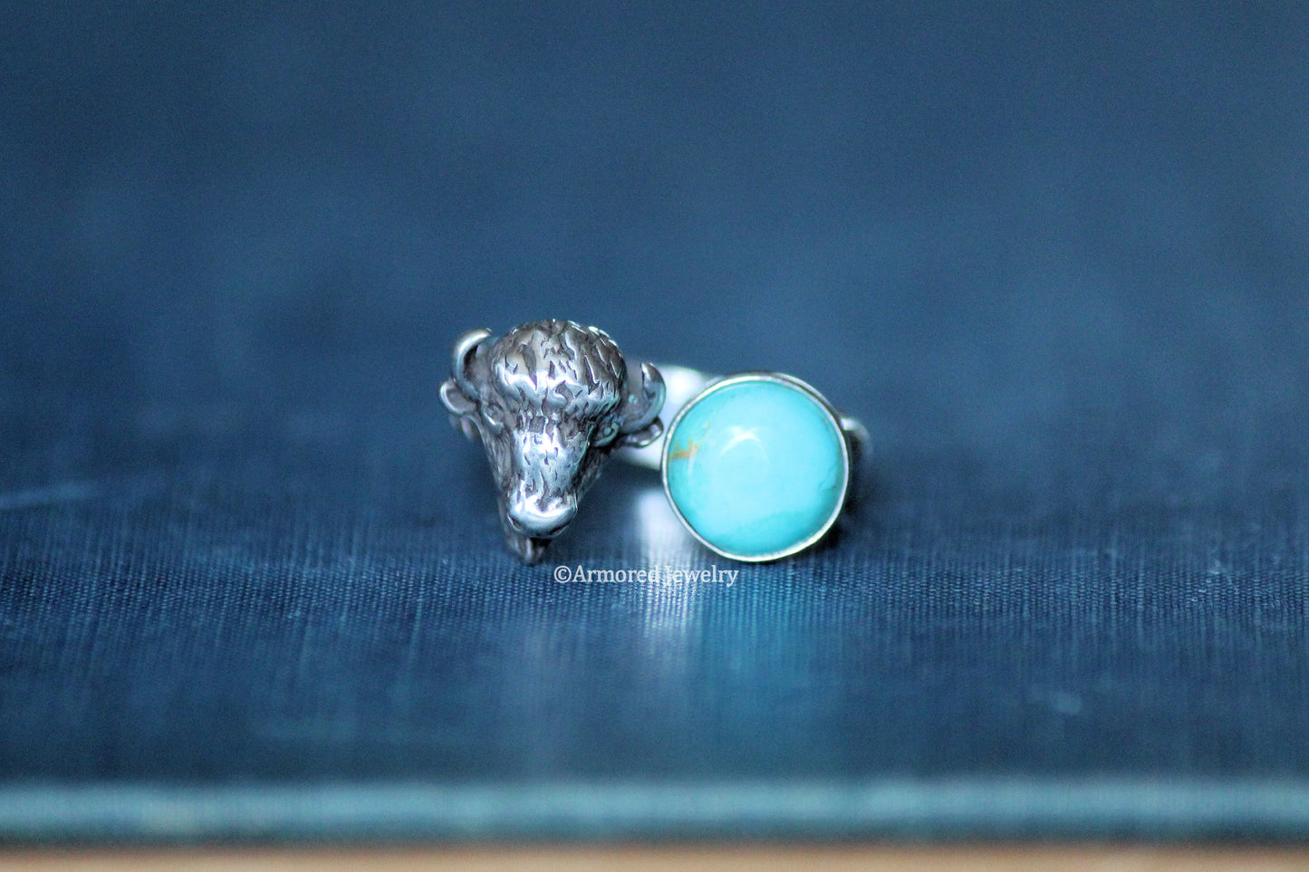 Sterling Silver Open Buffalo Head Turquoise Ring