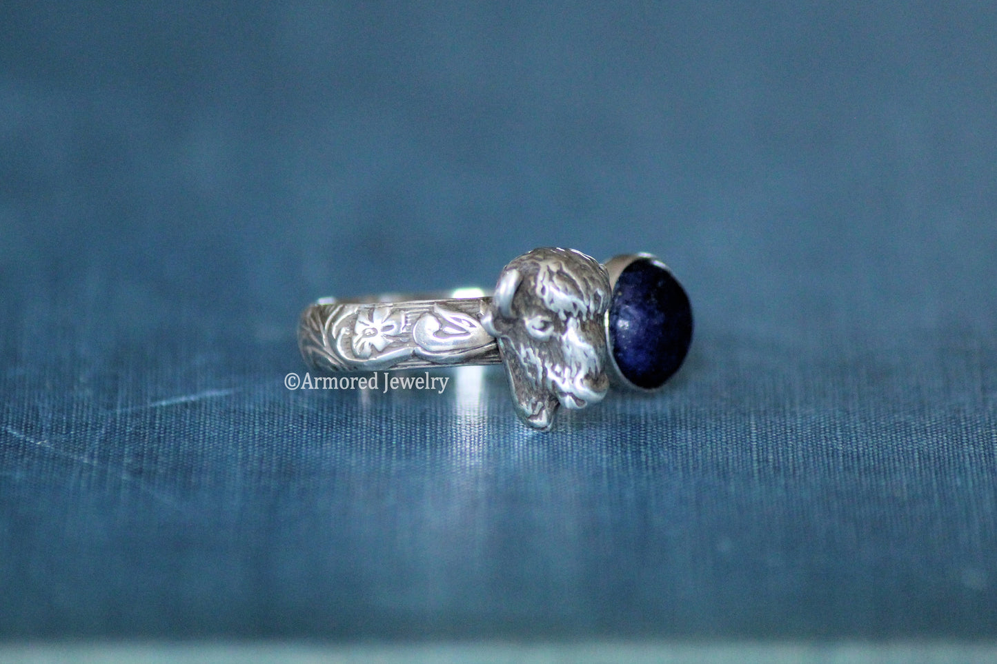 Sterling Silver Open Buffalo Head Lapis Ring