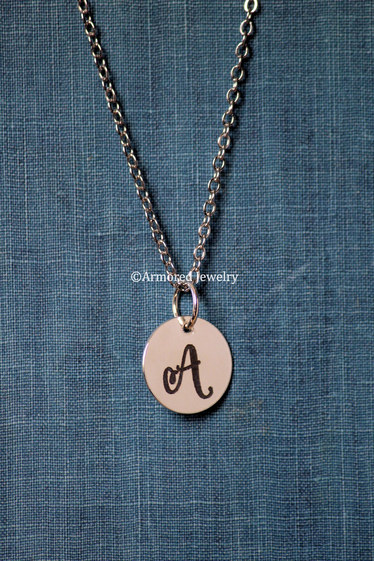 Small Sterling Silver Personalized Initial Round Disc Necklace