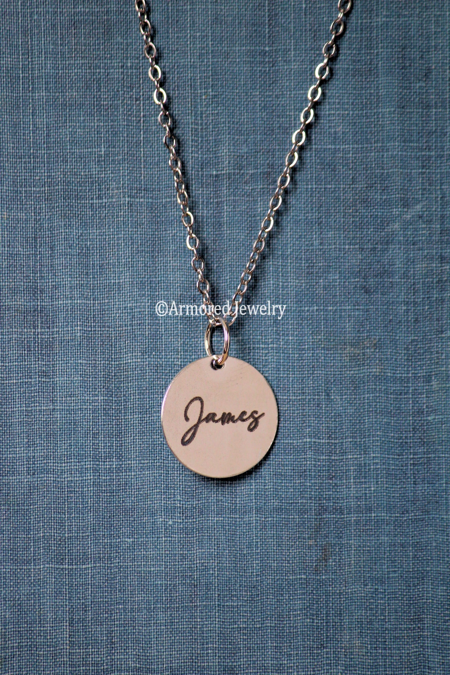 Medium Sterling Silver Personalized Name Round Disc Necklace