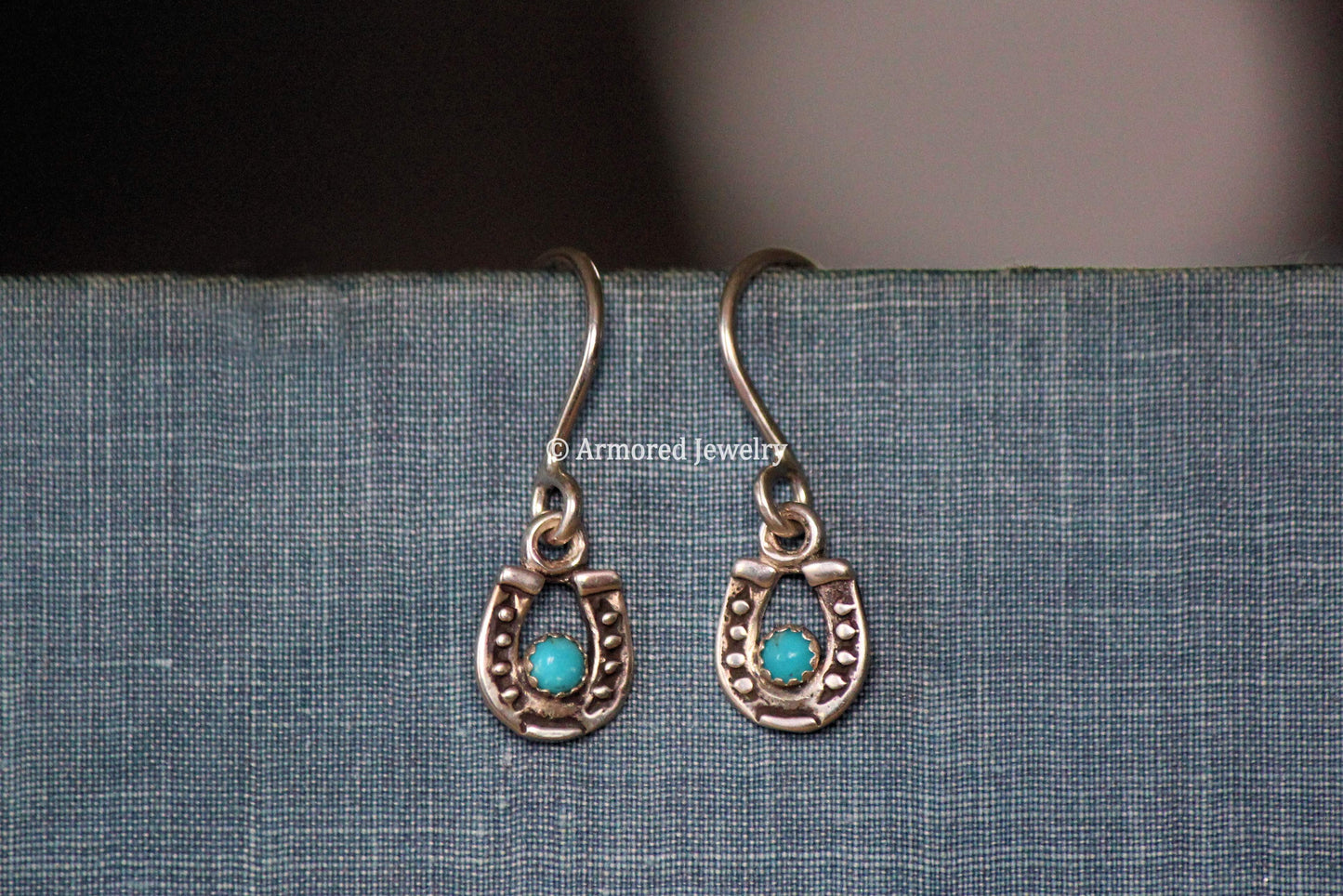 Sterling Silver Tiny Horseshoe & Turquoise Earrings