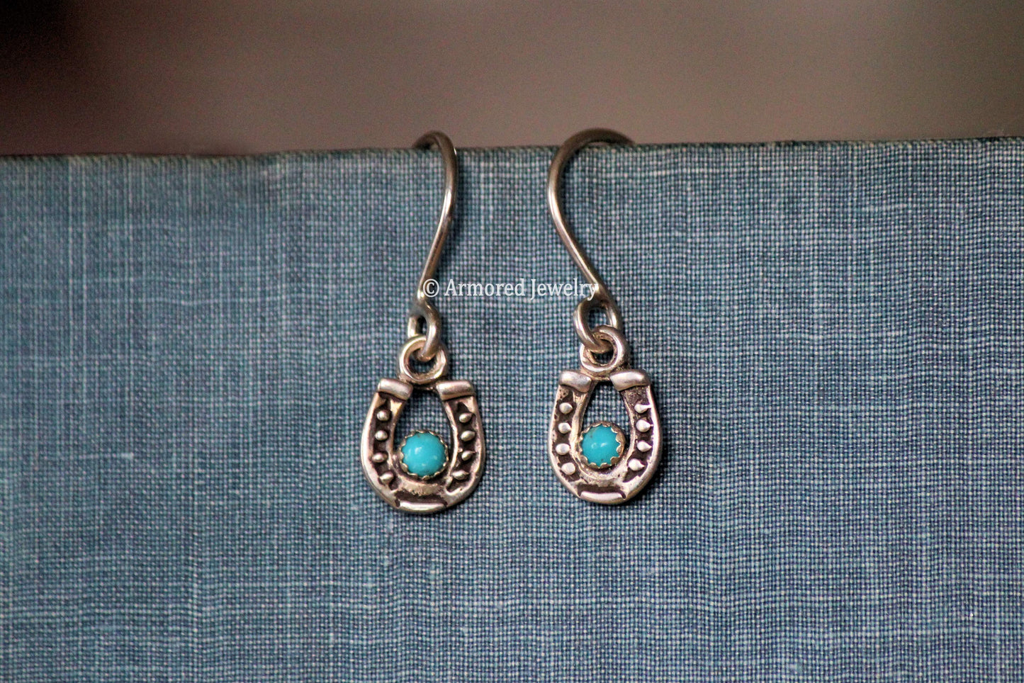 Sterling Silver Tiny Horseshoe & Turquoise Earrings