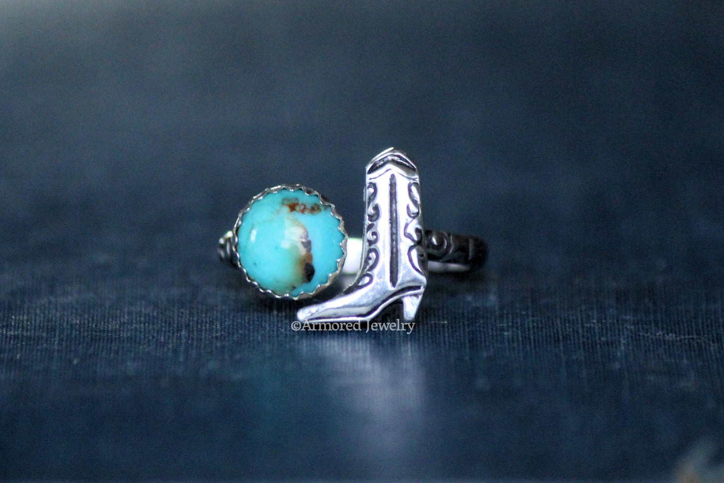 Sterling Silver Turquoise & Cowgirl Boot Adjustable Ring