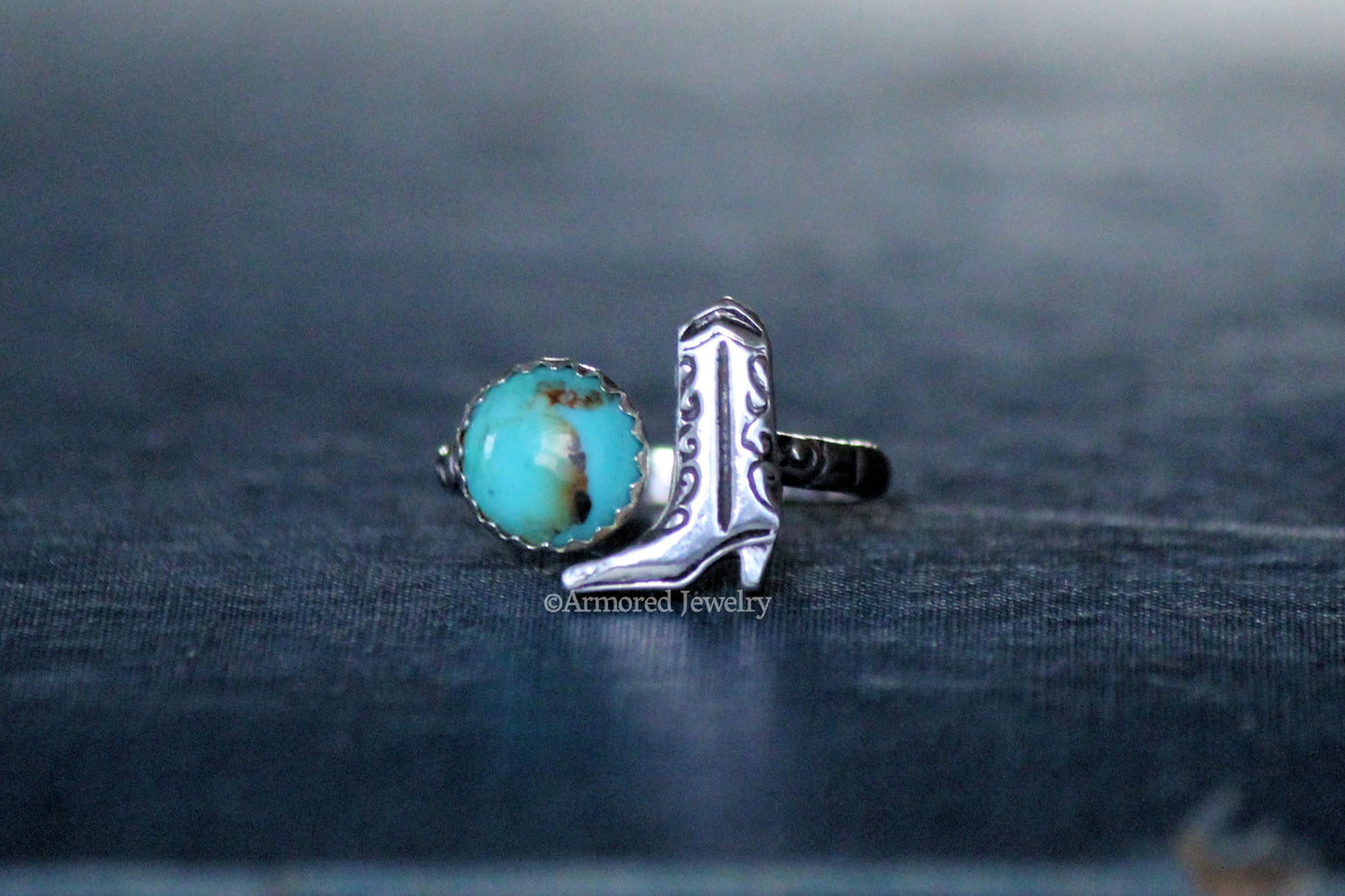Sterling Silver Turquoise & Cowgirl Boot Adjustable Ring