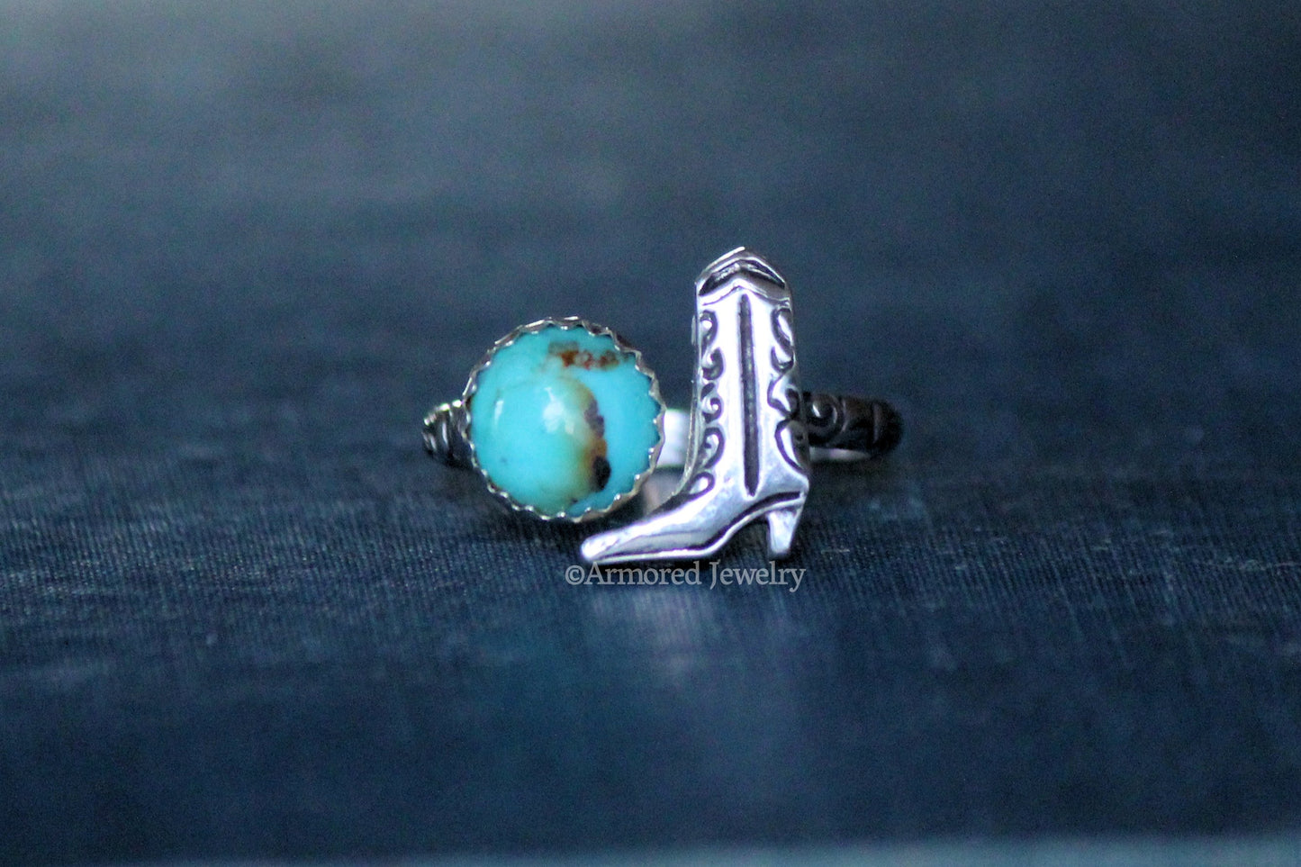 Sterling Silver Turquoise & Cowgirl Boot Adjustable Ring