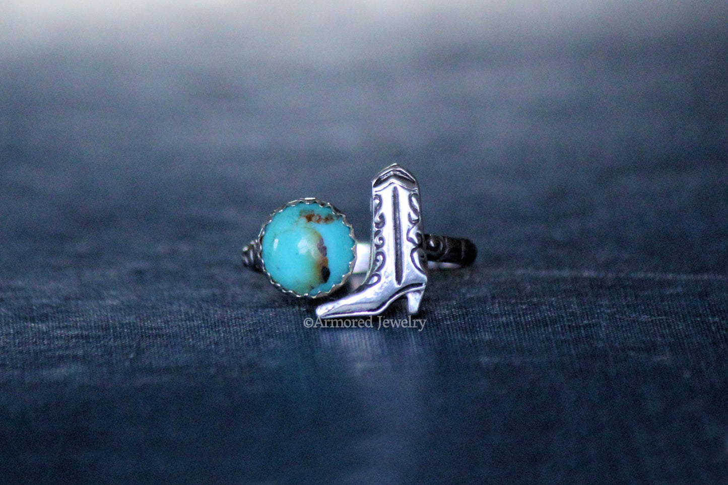 Sterling Silver Turquoise & Cowgirl Boot Adjustable Ring
