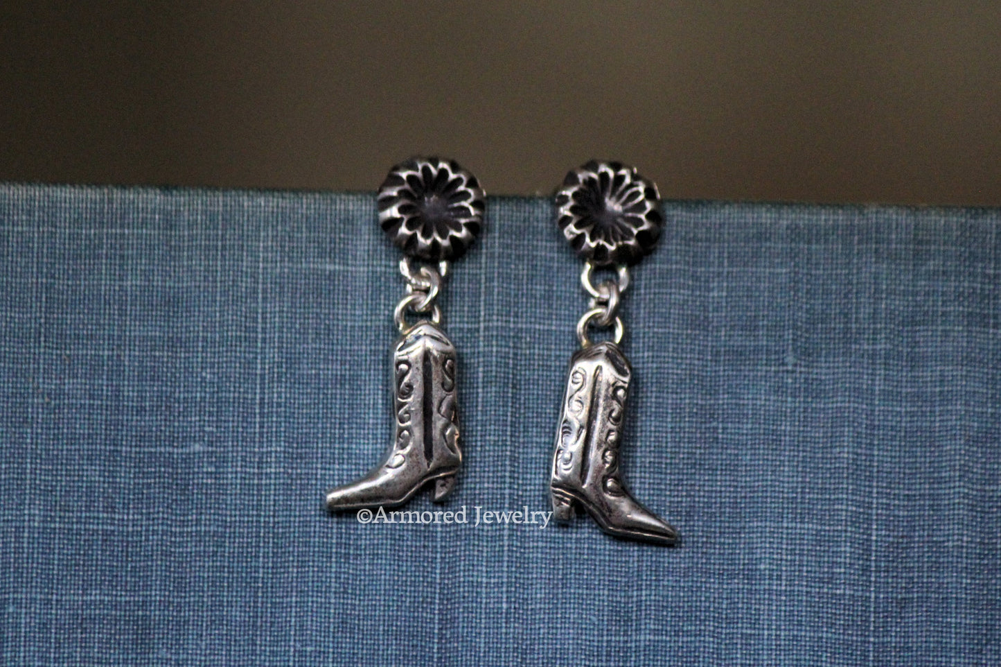 Sterling Silver Cowgirl Boots Earrings