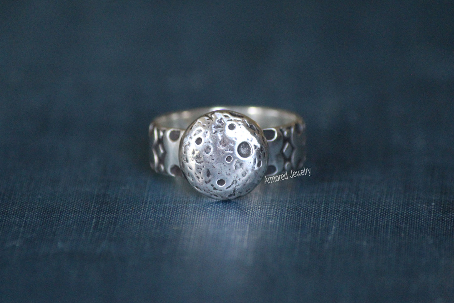 Sterling silver realistic full moon Ring with double moon band