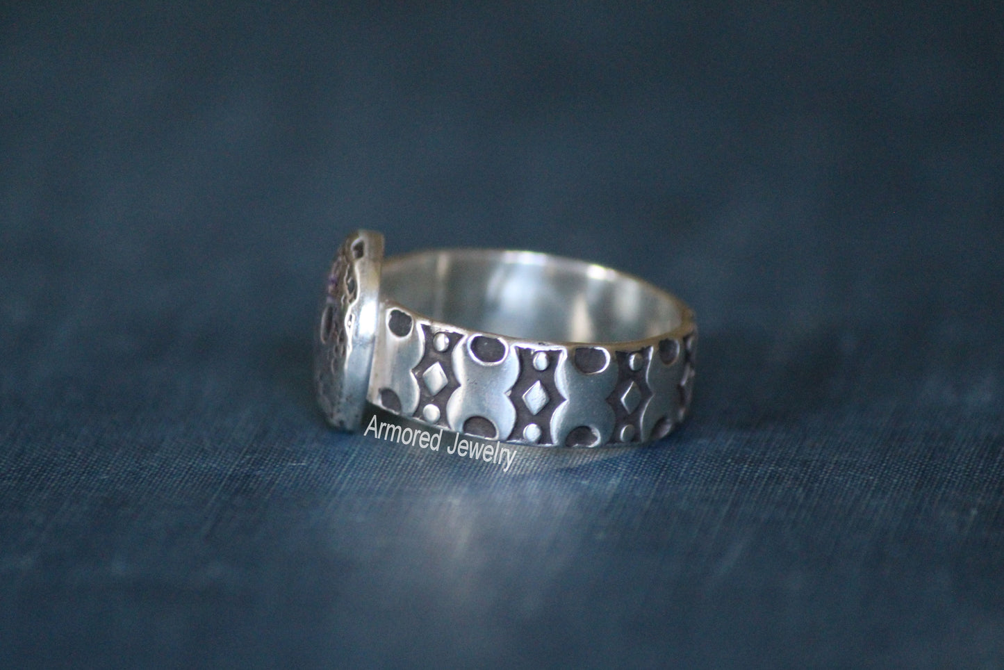 Sterling silver realistic full moon Ring with double moon band