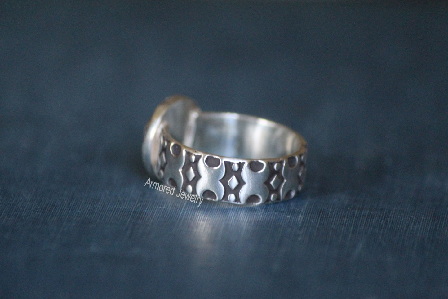 Sterling silver realistic full moon Ring with double moon band