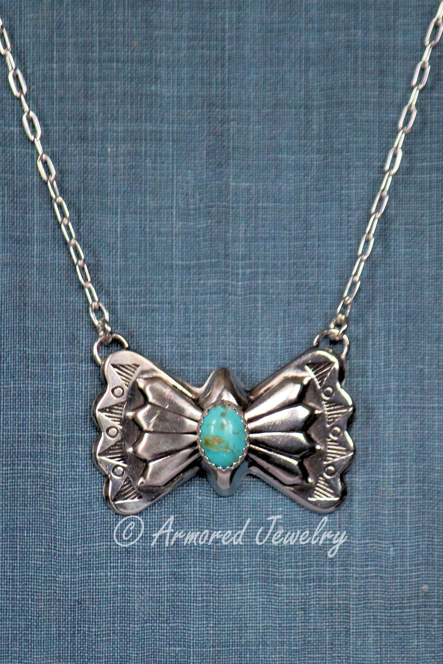 Sterling Silver Western Butterfly Concho Turquoise Necklace