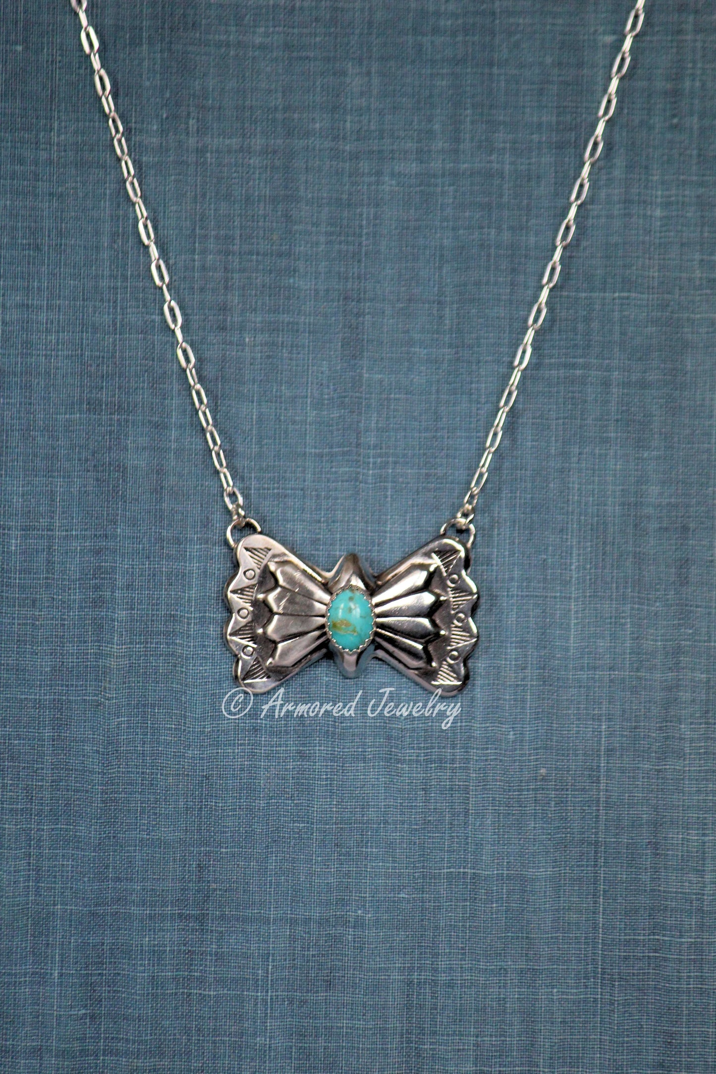 Sterling Silver Western Butterfly Concho Turquoise Necklace