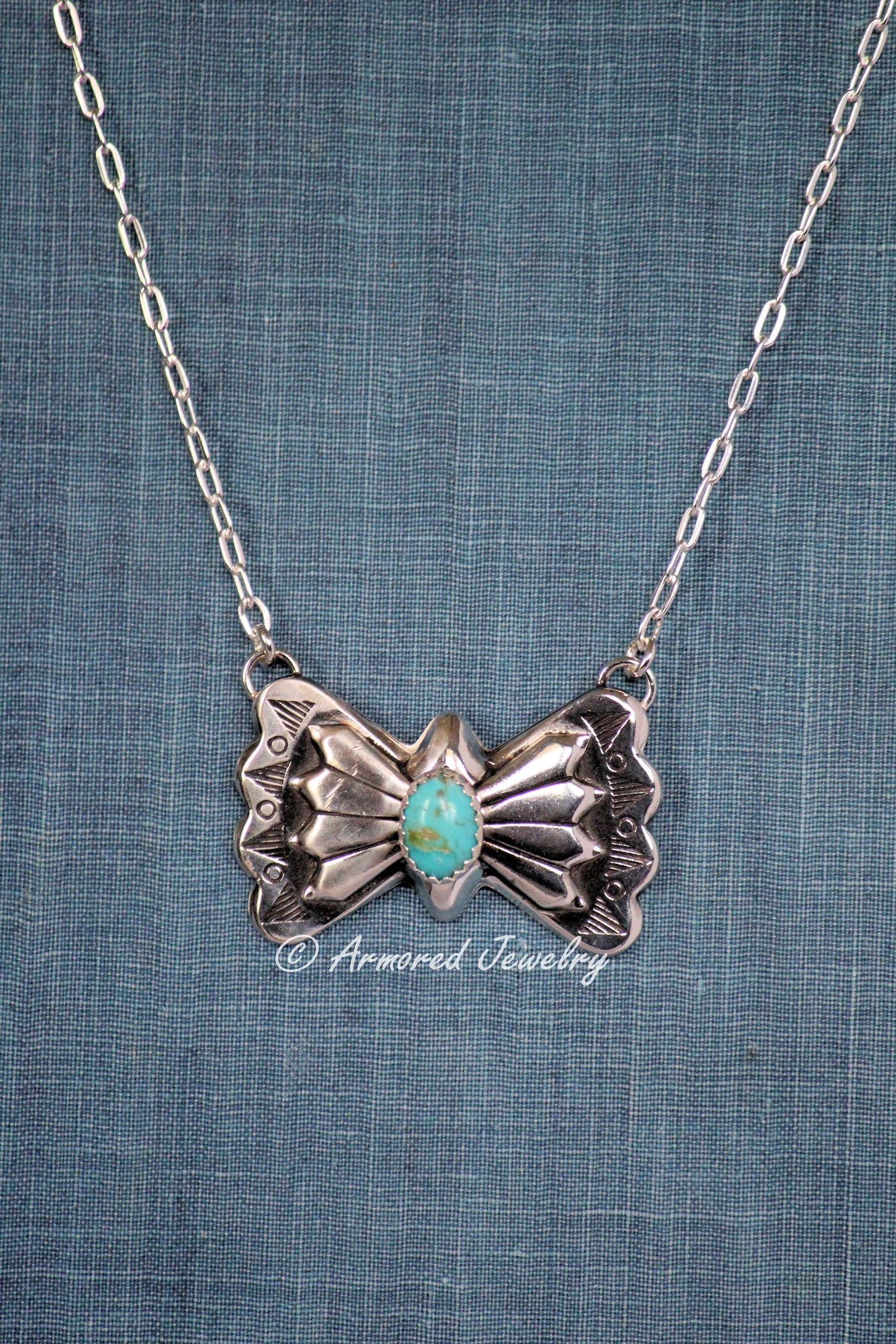 Sterling Silver Western Butterfly Concho Turquoise Necklace