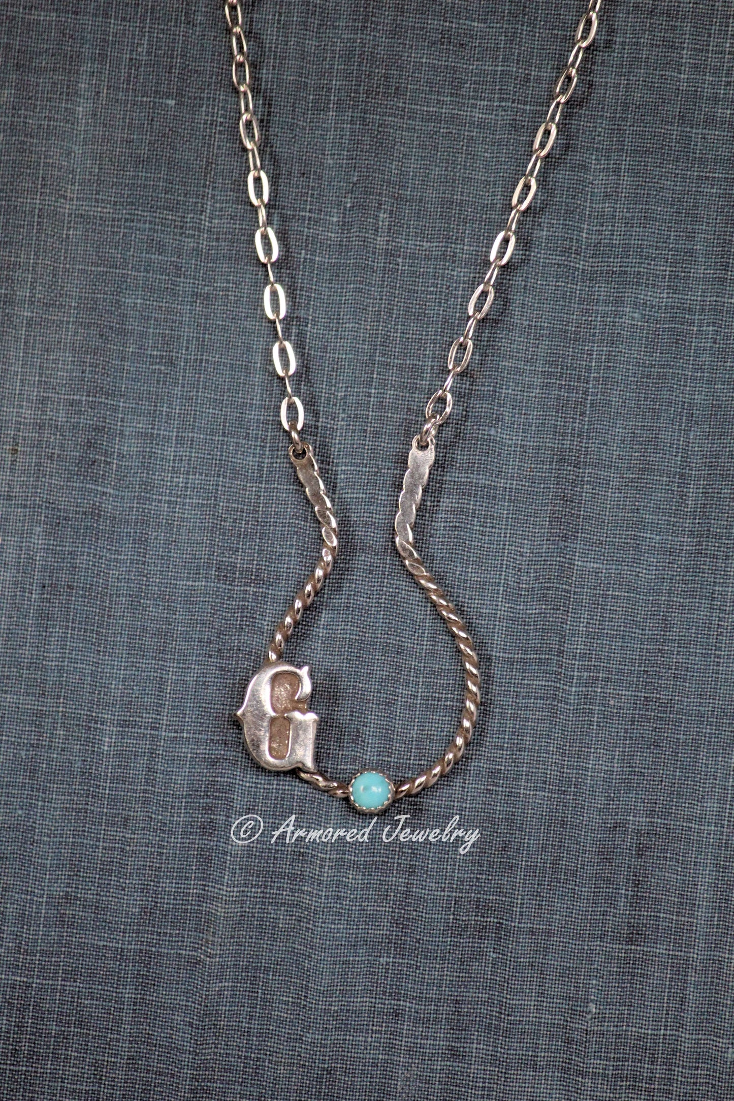 Sterling Silver Letter Initial Turquoise Ring Holder Necklace