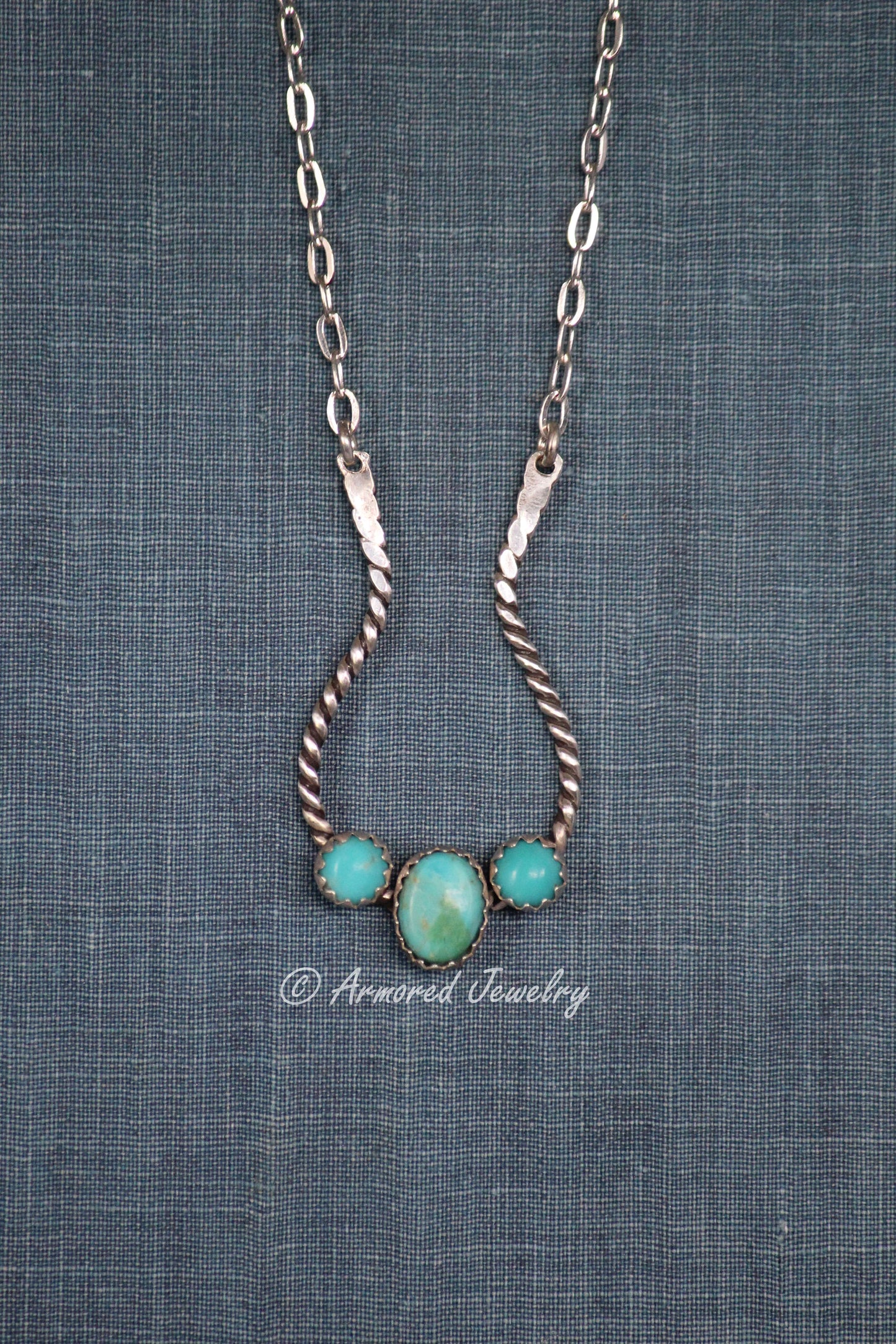 Sterling Silver Rope Triple Turquoise Ring Holder Necklace