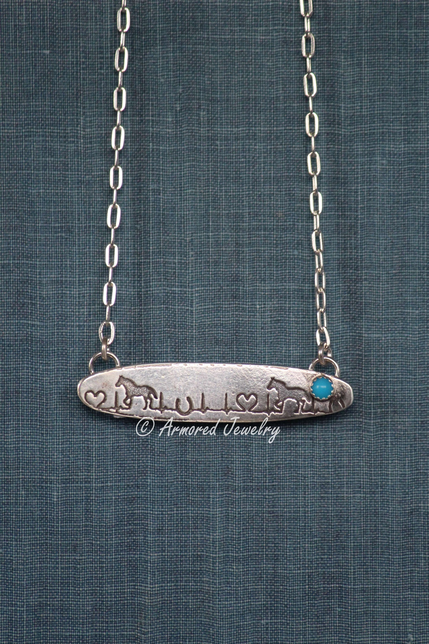 Sterling Silver Horse Heartbeat Turquoise Necklace