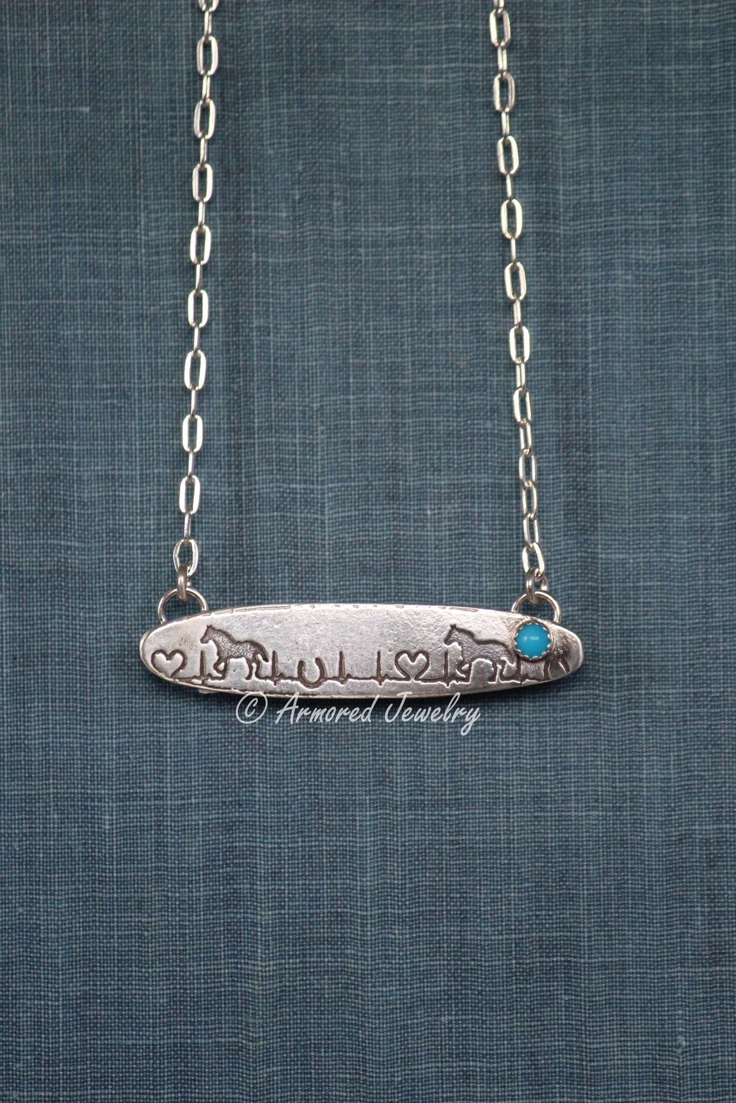 Sterling Silver Horse Heartbeat Turquoise Necklace