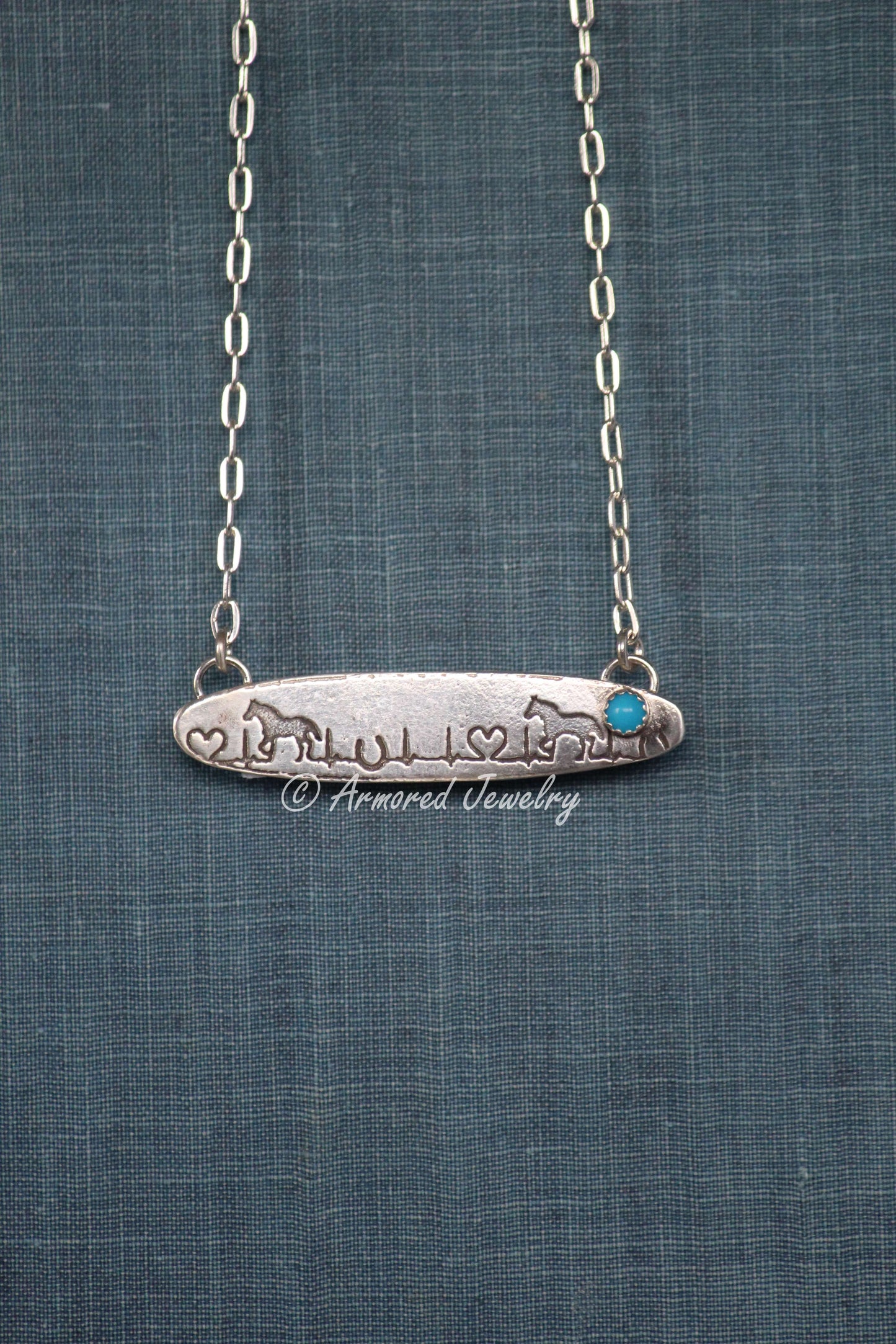 Sterling Silver Horse Heartbeat Turquoise Necklace