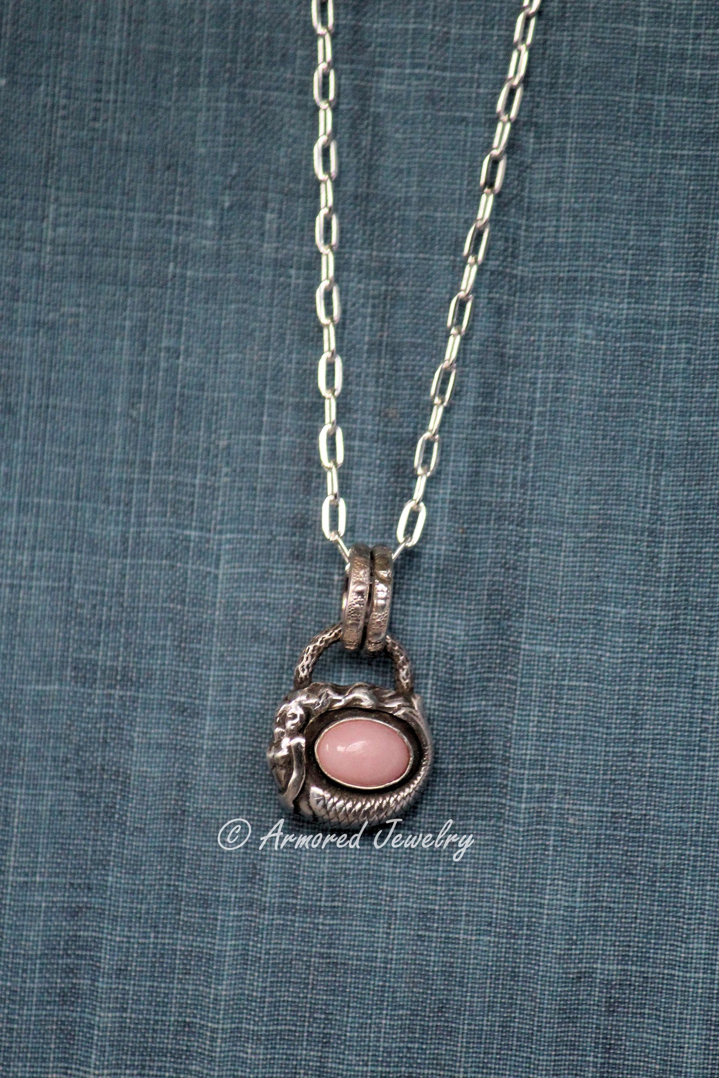 Sterling Silver Pink Opal Mermaid Pendant Necklace