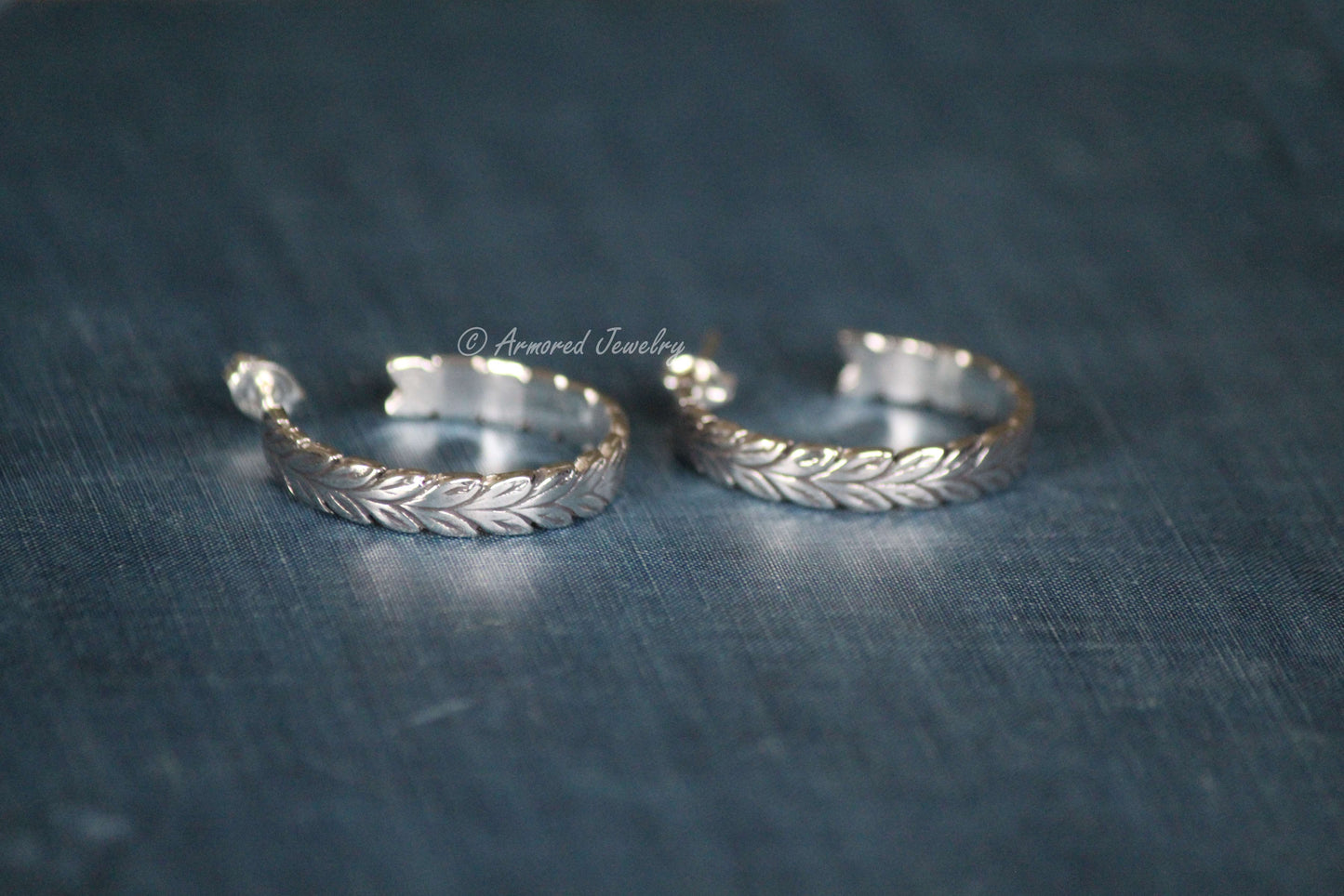 Sterling Silver Wheat Leaf Hoop Earrings