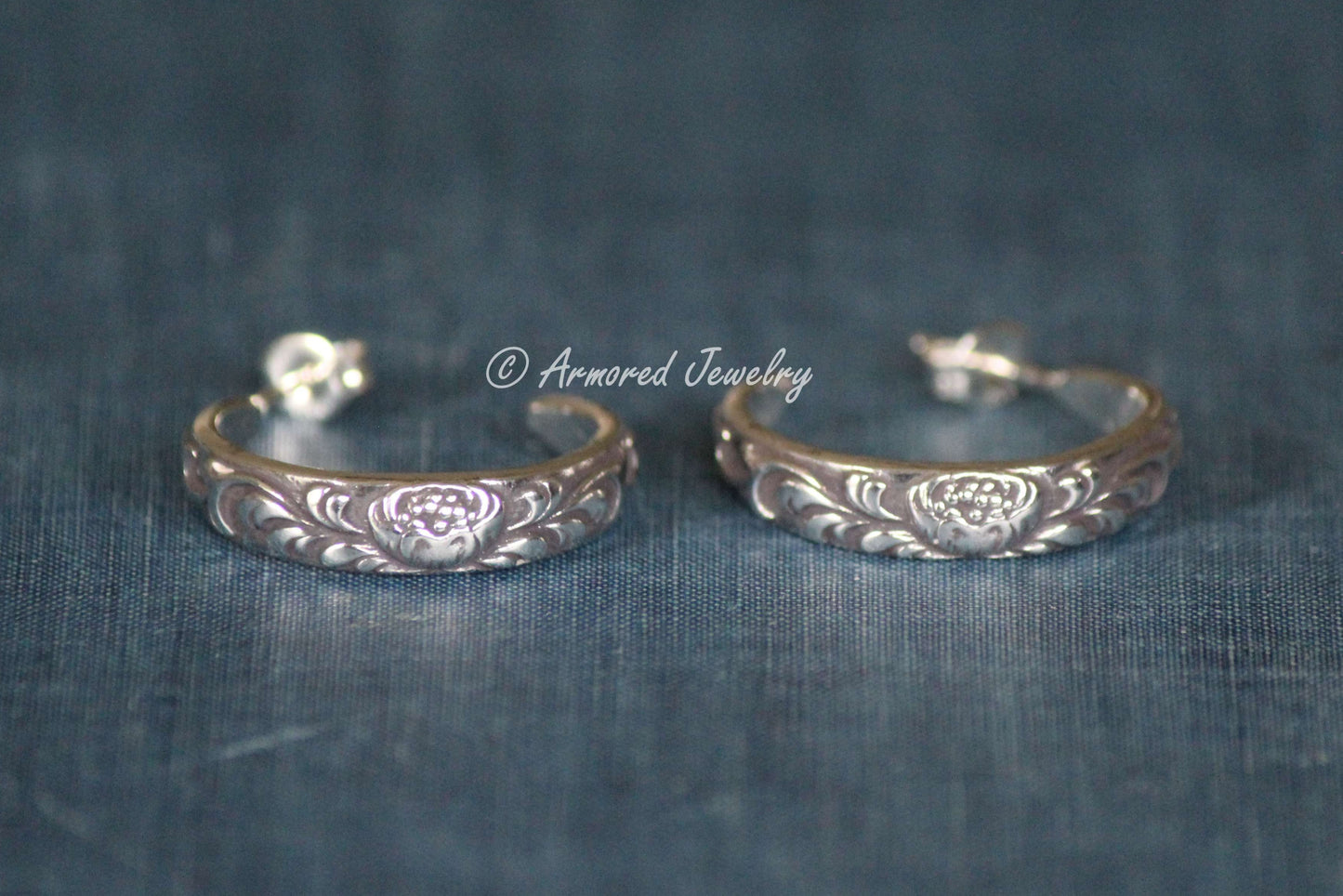 Sterling Silver Lotus Hoop Earrings