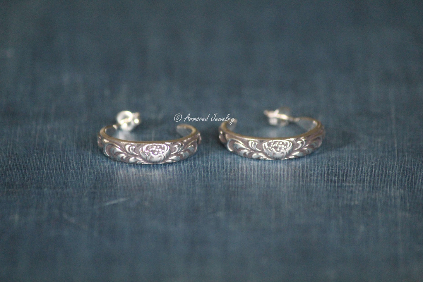 Sterling Silver Lotus Hoop Earrings