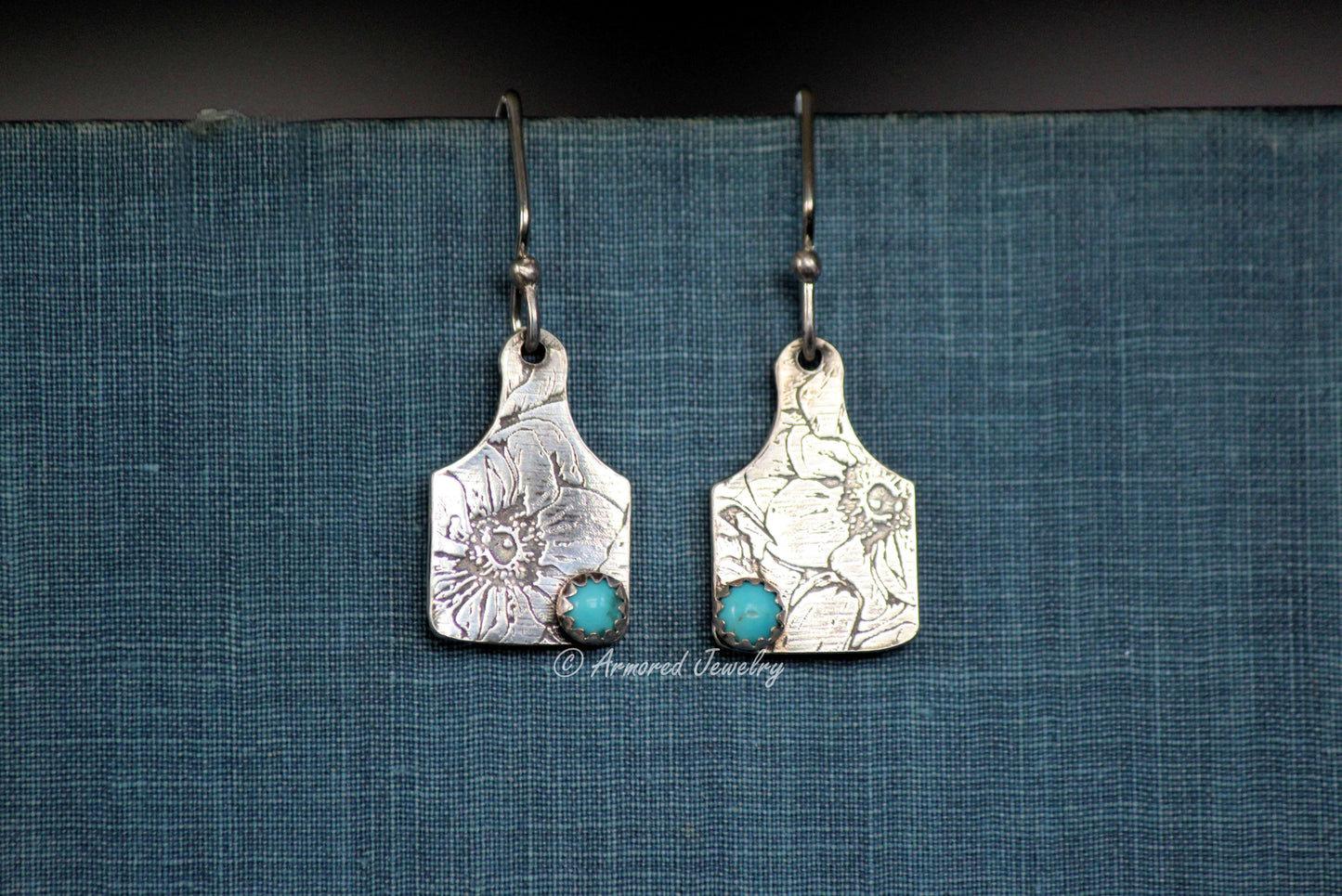 Sterling Silver Cattle Ear Tag Earrings