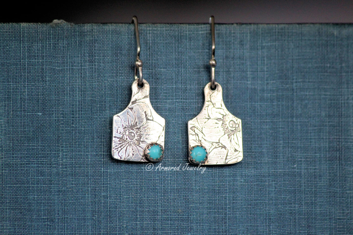 Sterling Silver Cattle Ear Tag Earrings