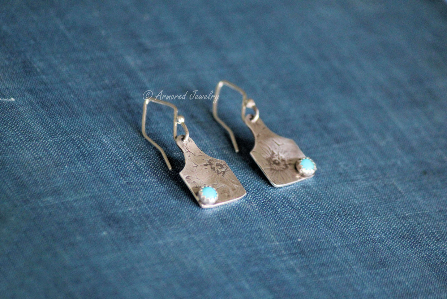 Sterling Silver Cattle Ear Tag Earrings