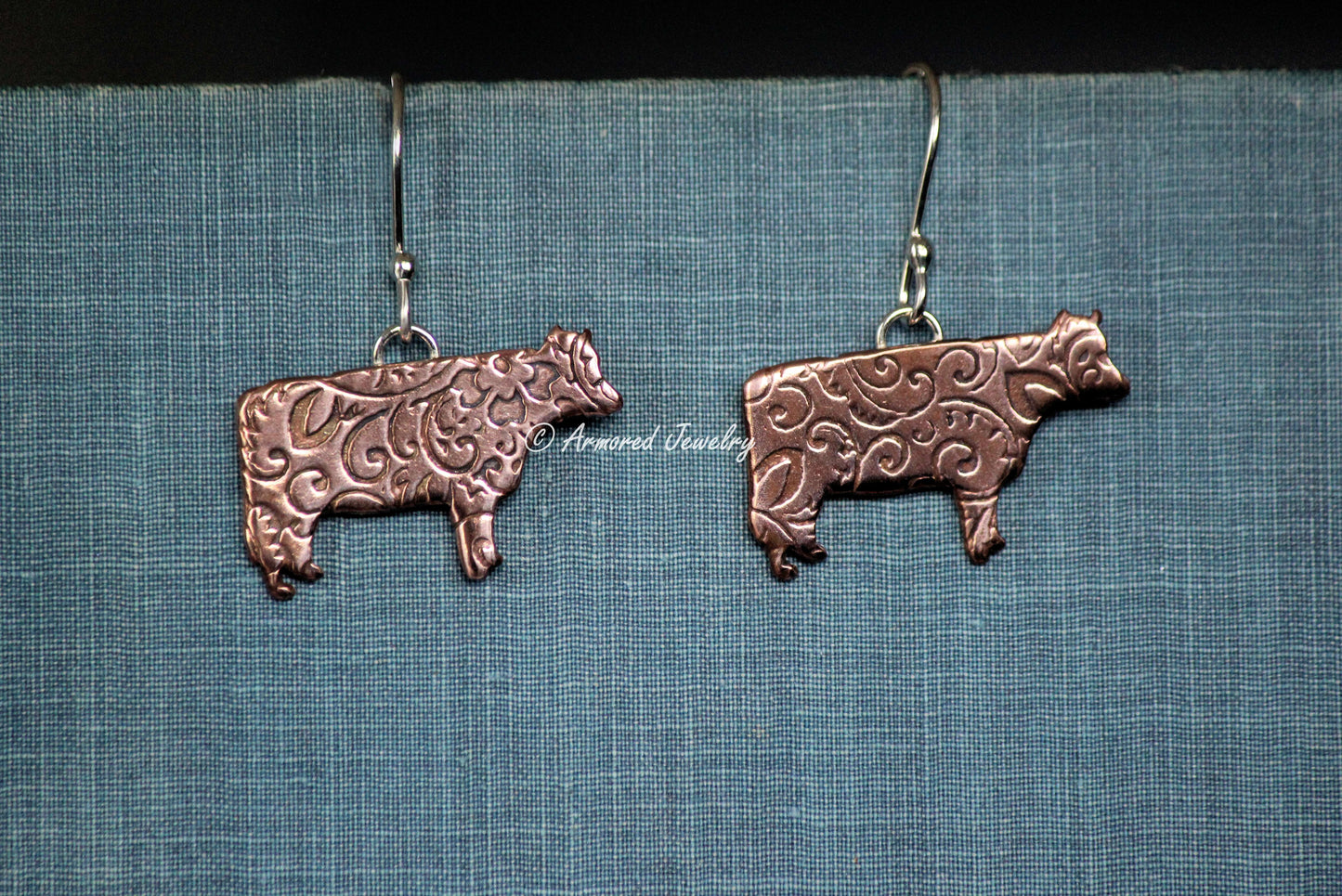 Mixed Metal Copper & Silver Cow Earrings