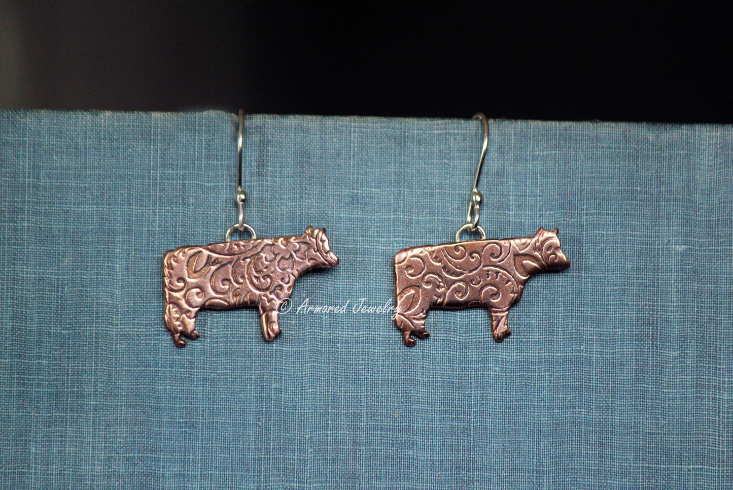 Mixed Metal Copper & Silver Cow Earrings