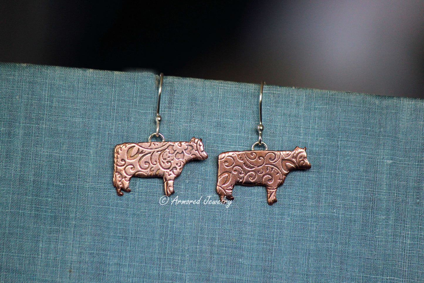 Mixed Metal Copper & Silver Cow Earrings