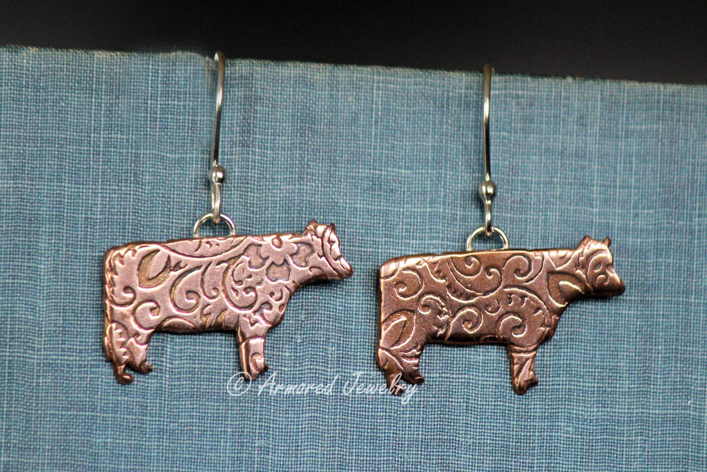 Mixed Metal Copper & Silver Cow Earrings