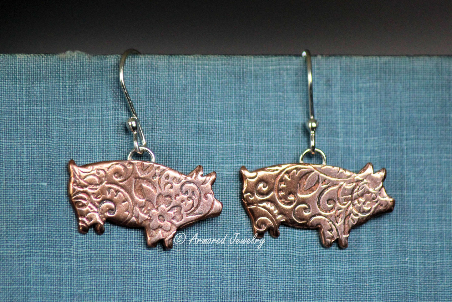 Mixed Metal Copper & Silver Pig Earrings