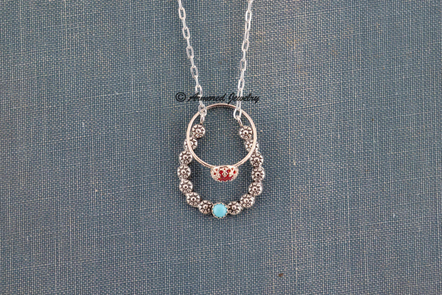 Sterling Silver Daisy Chain Horseshoe Turquoise Ring Holder Necklace
