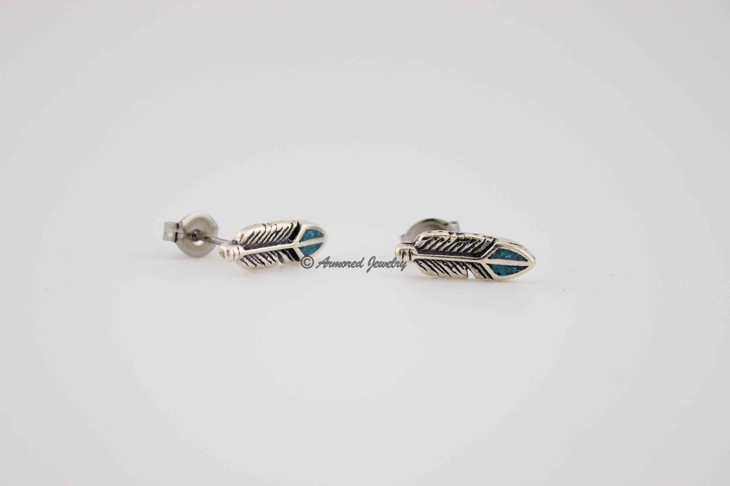 Sterling Silver Turquoise Inlay Feather Post Earrings