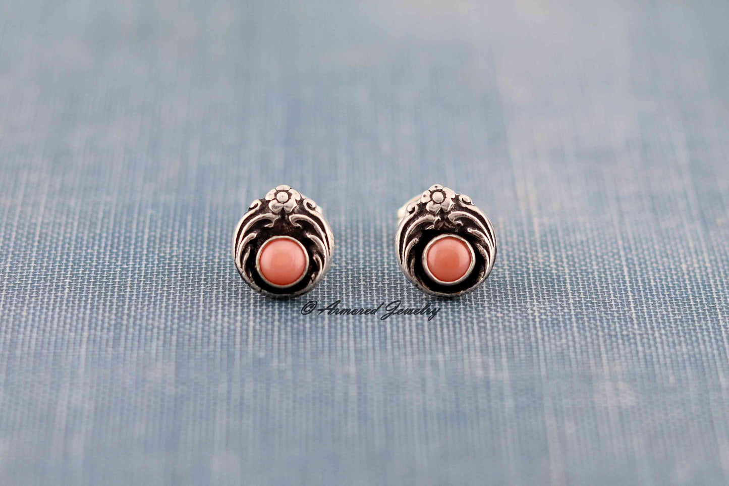 Sterling Silver Pink Conch Flower Bud Stud Earrings