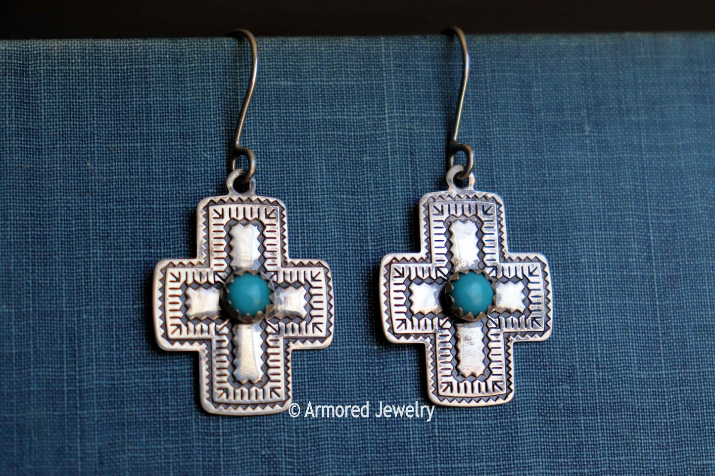 Sterling Silver Southwestern Cross Turquoise Earrings
