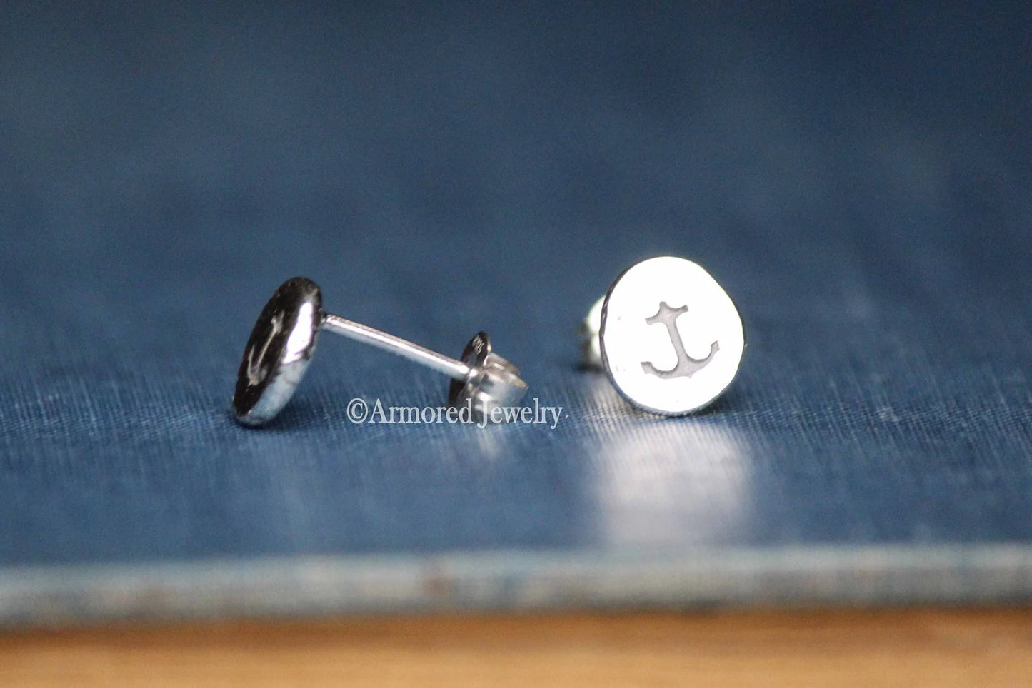 Sterling Silver Anchor Pebble Stud Earrings