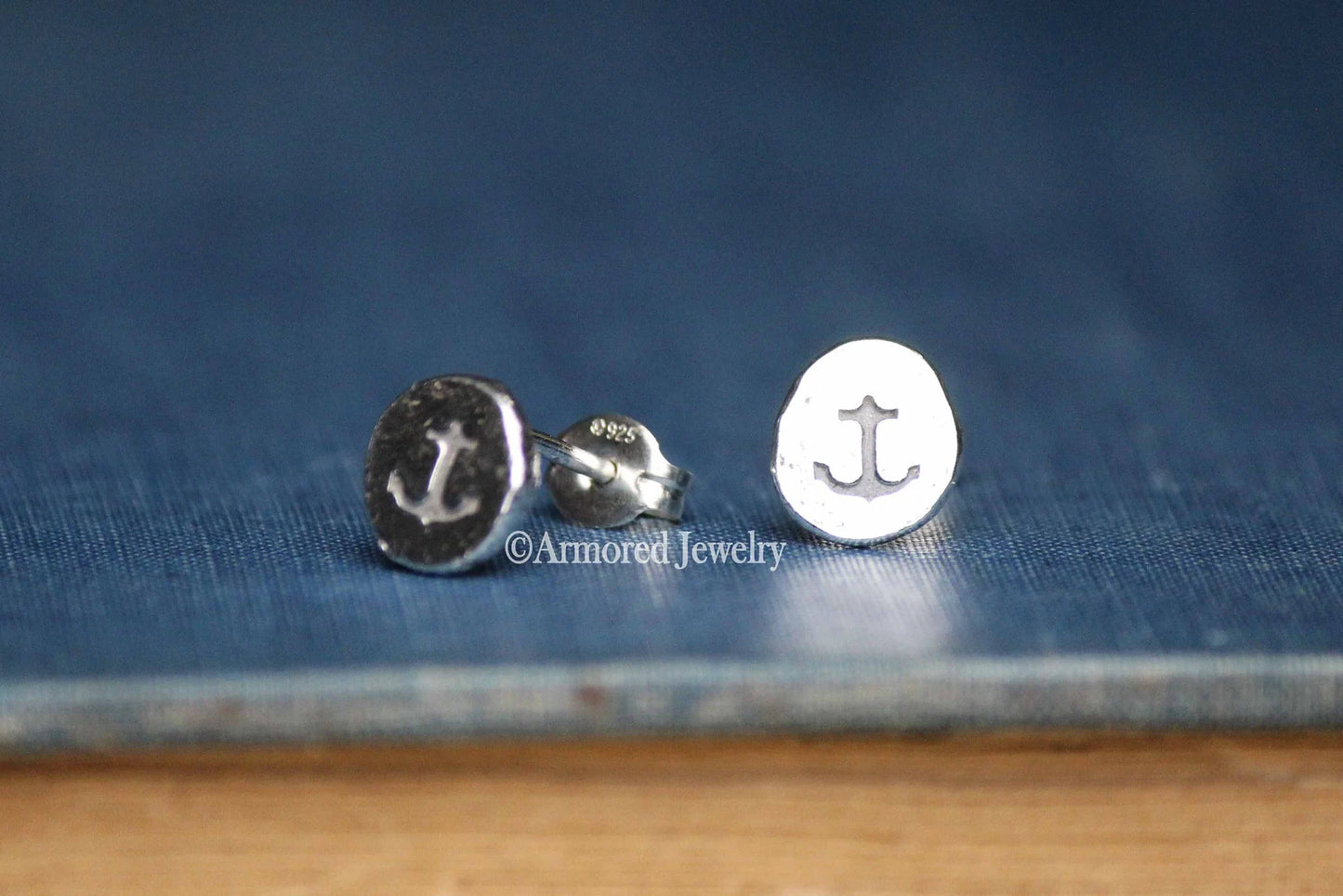 Sterling Silver Anchor Pebble Stud Earrings