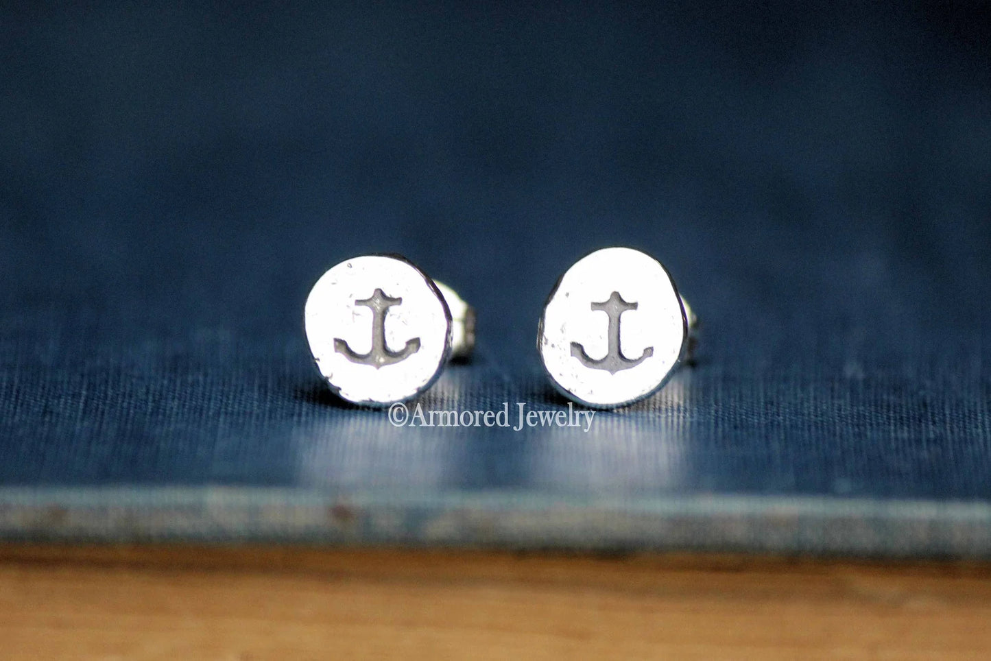 Sterling Silver Anchor Pebble Stud Earrings