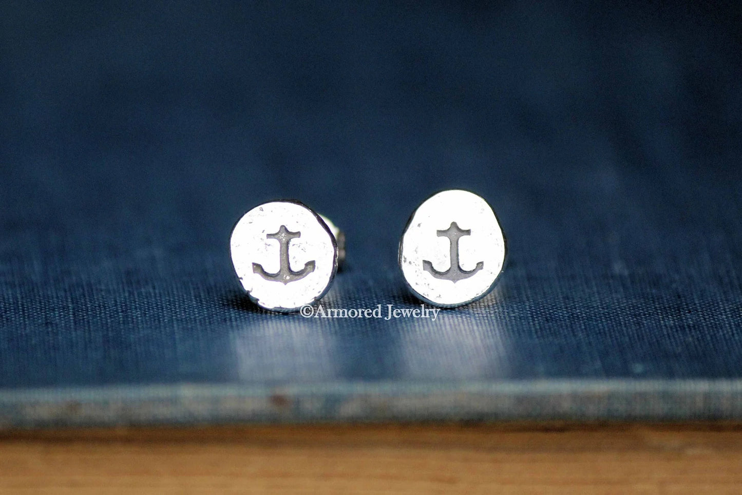 Sterling Silver Anchor Pebble Stud Earrings
