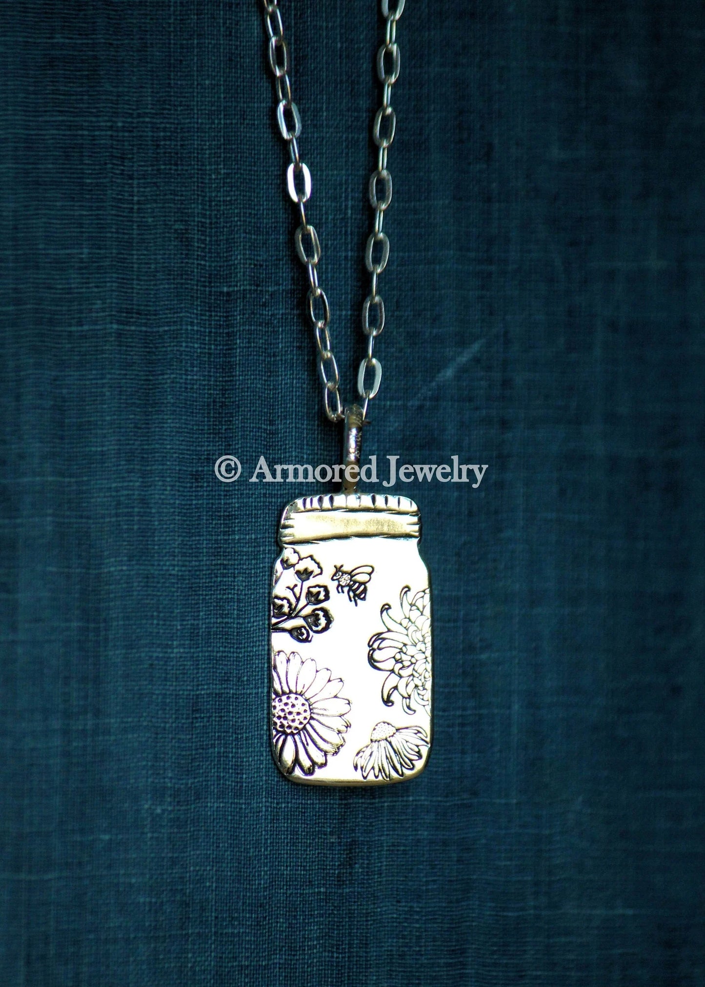 Sterling silver mason jar pendant necklace