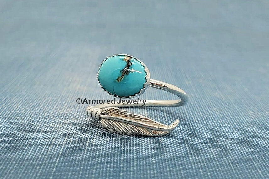 Turquoise & Sterling Silver Feather Wrap Ring